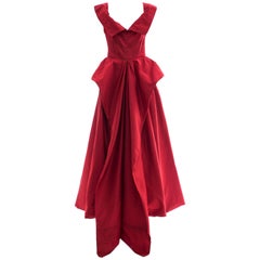 Retro Christian Dior New York Demi Couture Silk Scarlet Evening Dress, Circa 1950s