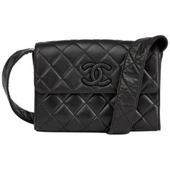 Chanel Black Quilted Lambskin Vintage Leather Logo Shoulder Flap Bag 