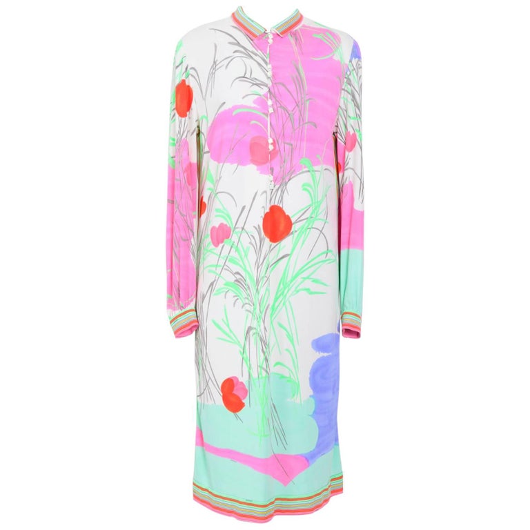 Leonard Robe en soie vintage à imprimé floral pastel signée, années