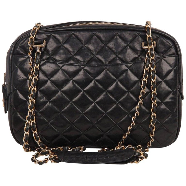 Chanel Vintage Black Quilted Leather Large Camera Bag For Sale at