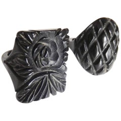 Art Deco Carved Black Bakelite Rings