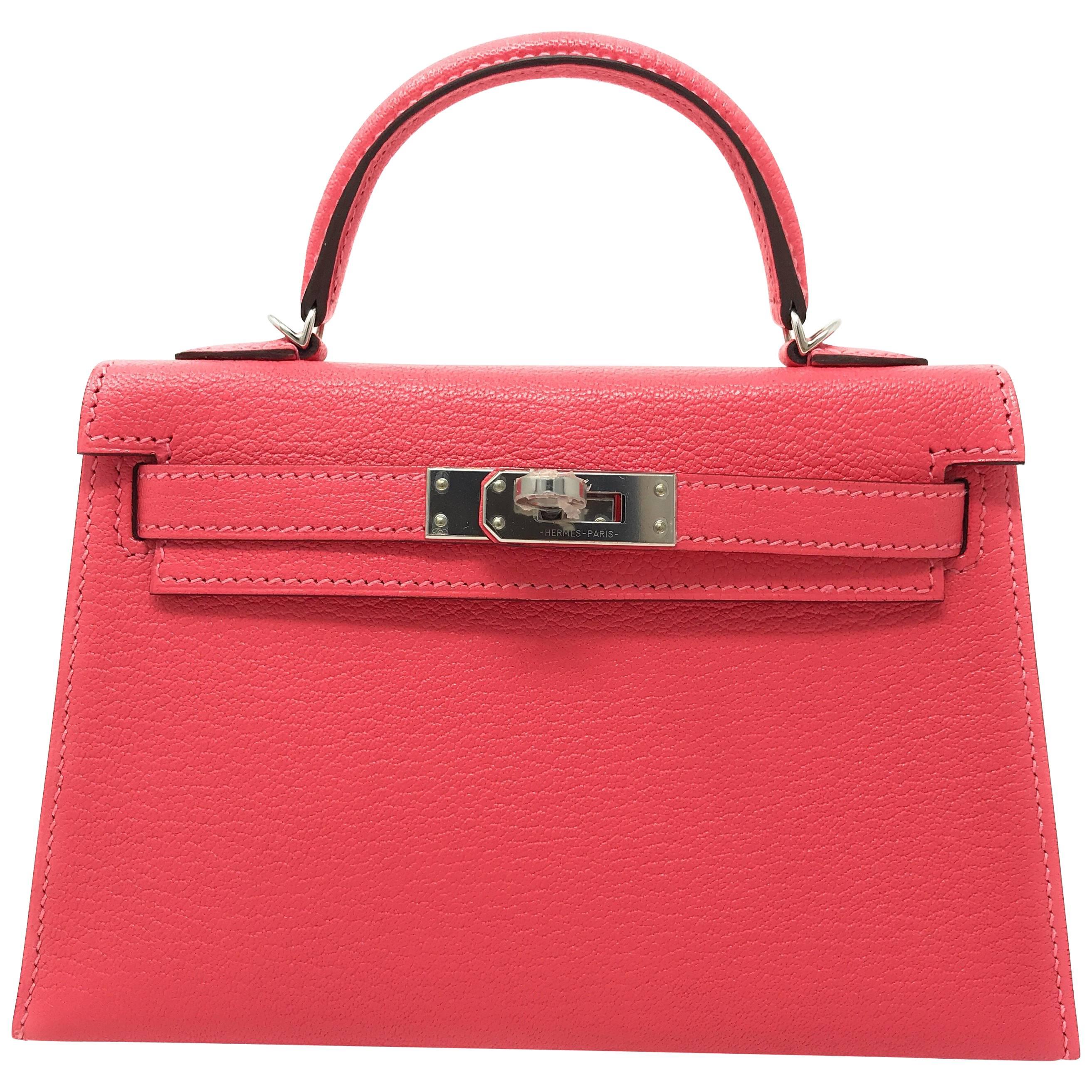 HERMES KELLY 20 Mini Kelly II Rose Lipstick Chevre Palladium VIP Limited Edition