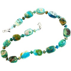 Vintage AJD Unique Natural RARE Peruvian Blue Opal & Apatite Silvery Clasp Necklace 