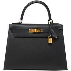 Hermes Kelly 28 Black Epsom Leather with Gold Hardware