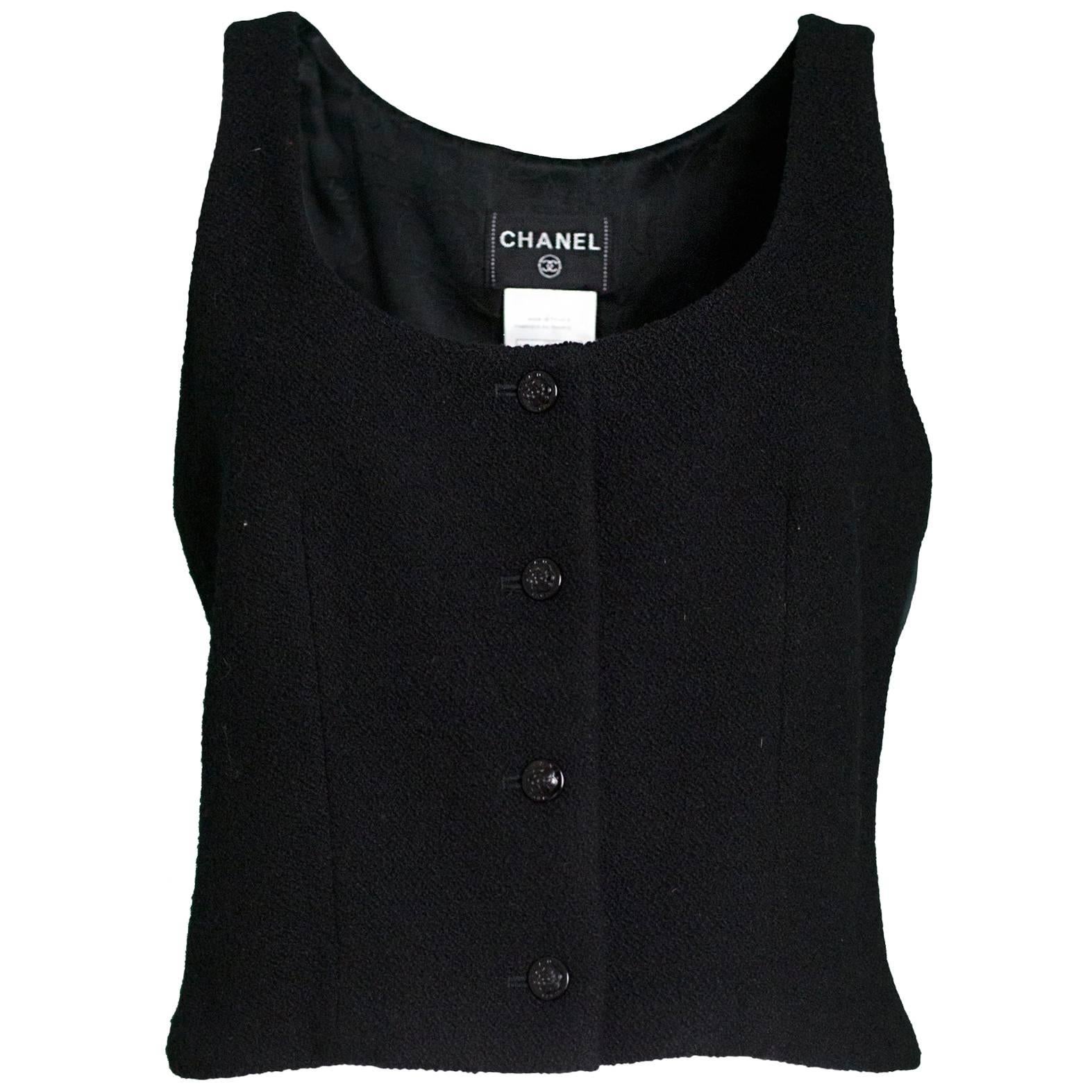 Chanel Black Wool Boucle Vest Sz FR42