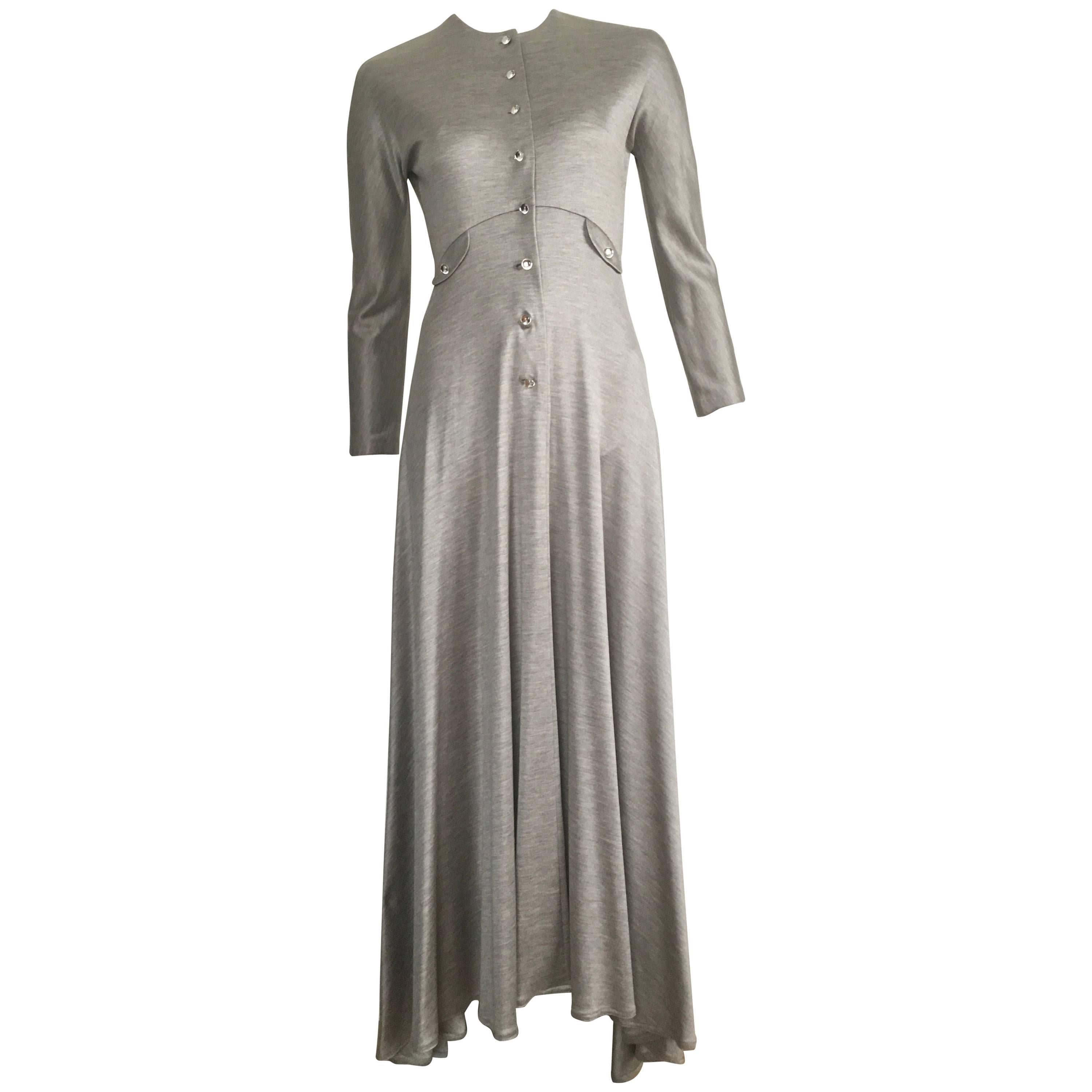 Geoffrey Beene 1990s Silver Gray Jersey Maxi Dress Size 4.  For Sale