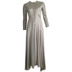 Geoffrey Beene 1990s Silver Gray Jersey Maxi Dress Size 4. 