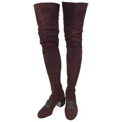 Chanel Suede Thigh High Boots with Gripoix Detail