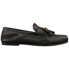 Men's GUCCI Size 11.5 Black Pebbled LeatherBamboo Tassell Loafers