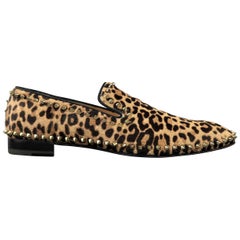 Christian Louboutin Men's Leopard Print Pony Hair Gold Spike Loafers