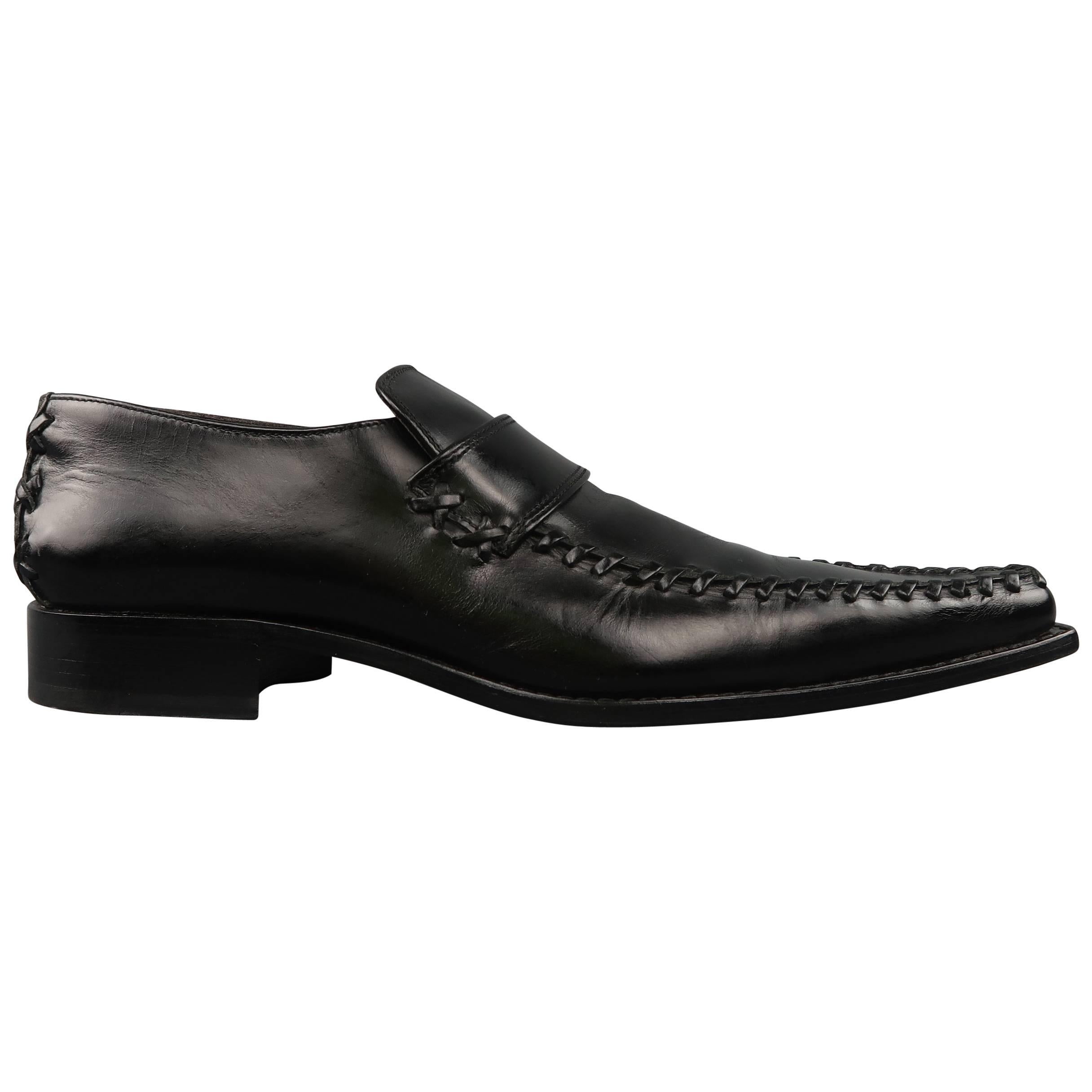 Men's DSQUARED2 Size 12 Black Leather Pointed Whip Stitch Loafers