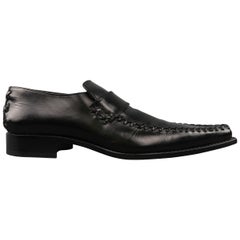 Men's DSQUARED2 Size 12 Black Leather Pointed Whip Stitch Loafers