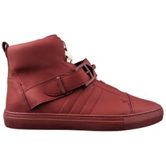 Men's BALLY Size 11.5 Burgundy Leather Horsebit Strap Heilwing High Top Sneakers