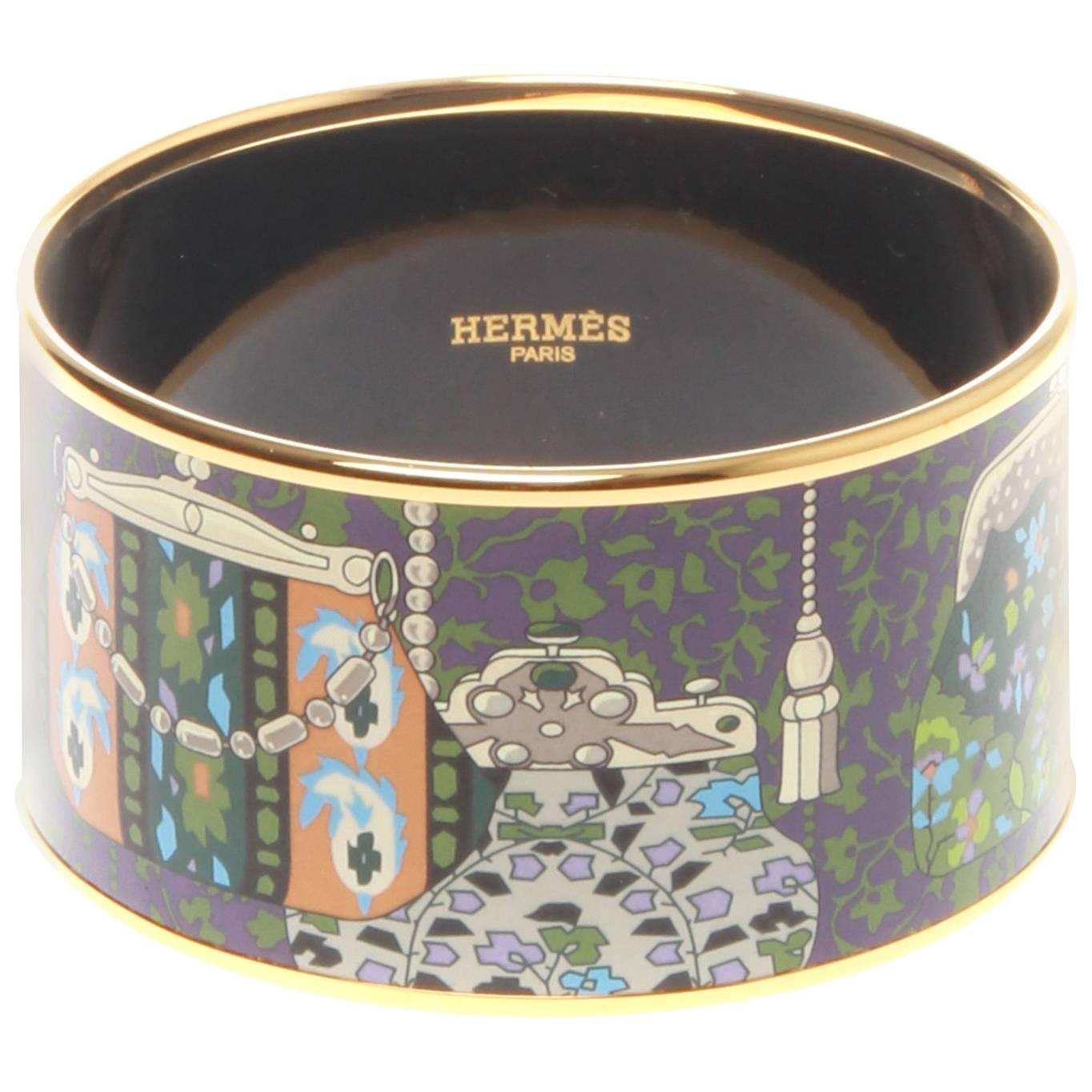 HERMES Cachemire de Tamara Extra Wide Printed Enamel Bracelet 