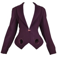 Vintage Alaia Purple Wool Fitted Blazer with Velvet Appliques 1991 NWOT
