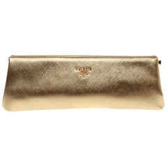 Prada Saffiano Gold Metallic Lux Frame Clutch