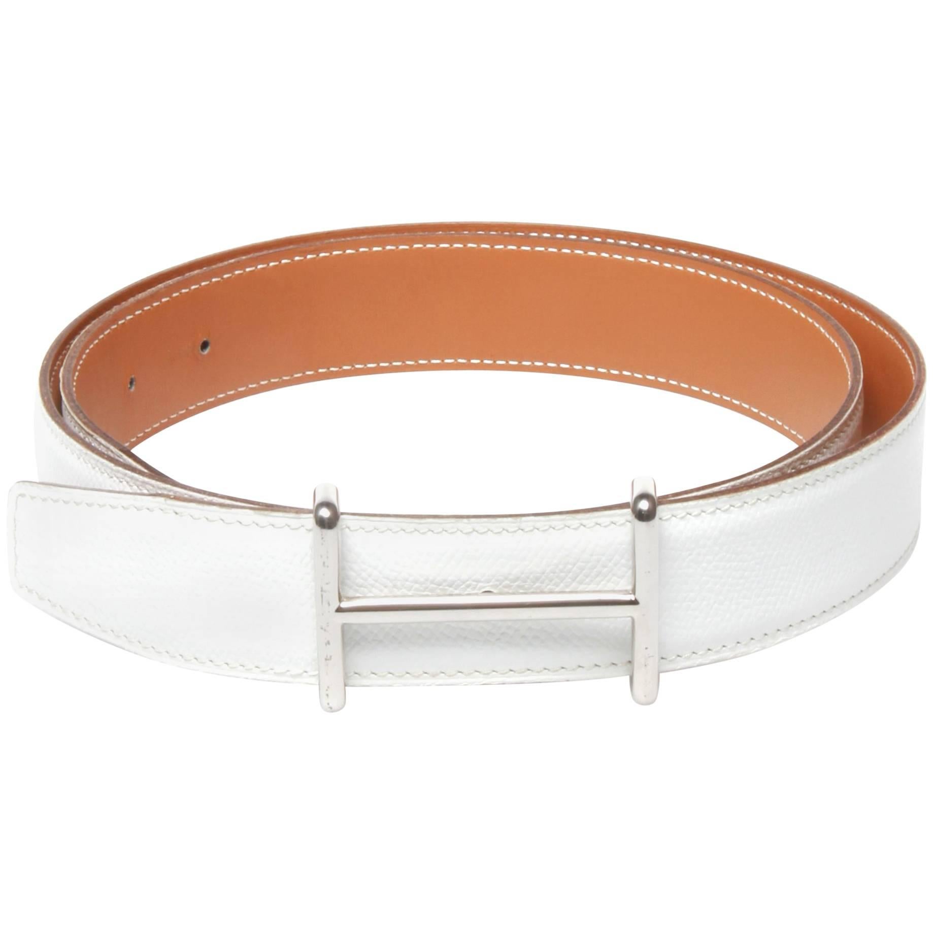 	Hermes H stamp wight leather belt with silver hardware