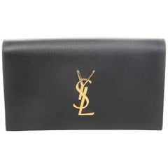 Saint Laurent YSL Black Caviar Classic Monogram Clutch 