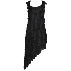 Museum Worthy Vintage Stephen Sprouse Asymmetrical Black Tab Dress 1980's 