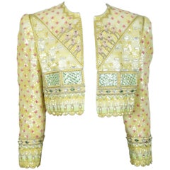 Retro Mary McFadden Yellow and Pastel Fully Beaded/Sequin Crop Jacket - 8 - Circa 80's