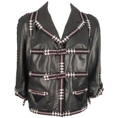 Chanel Black Leather Jacket w/ Navy/Red Tweed Detail - 42 - 07A