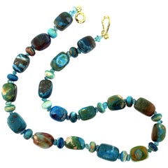 Rare Unique Handmade Blue Peruvian Opal Necklace With Gold Plated Clasp