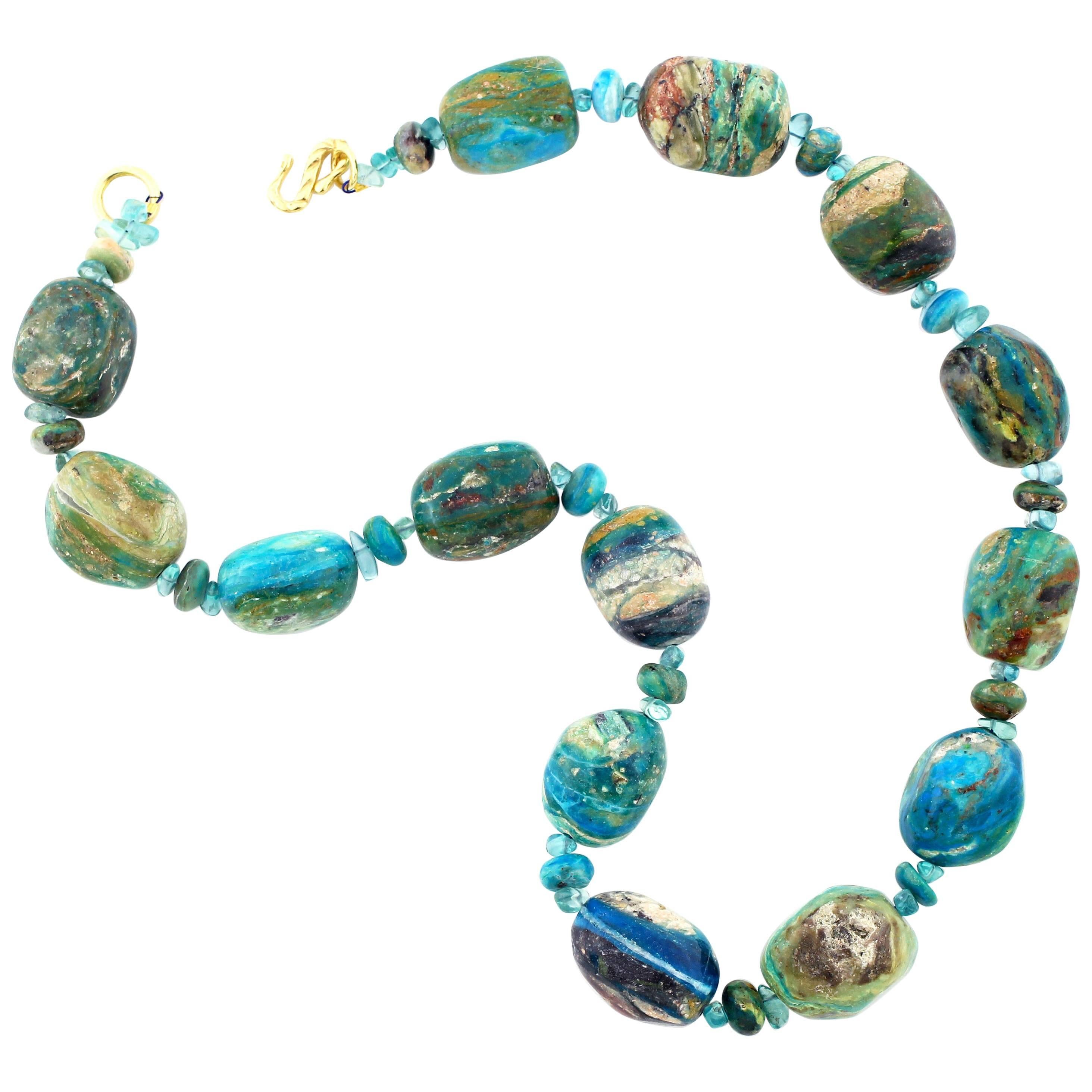 AJD GORGEOUS RARE Dramatic Blue Peruvian Opal Necklace w/Gold Plated Clasp