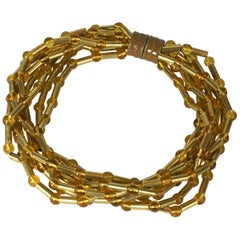 Gilt Tube and Citrine Bead Necklace