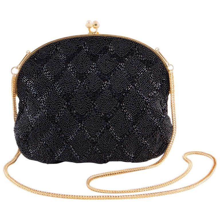Black Beaded Evening Bag, 1960s at 1stDibs