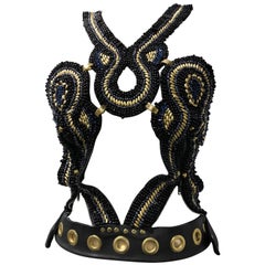 AfroPunk Black Leather & Beaded Harness W/ Gold Studded Hardware & Buckles