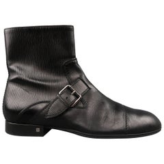 Men's LOUIS VUITTON Size 11.5 Black Epi Leather Buckle Strap Ankle Boots