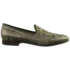 Men's DEL TORO Size 11 Green Snake Print Leather Dress Slipper Loafers