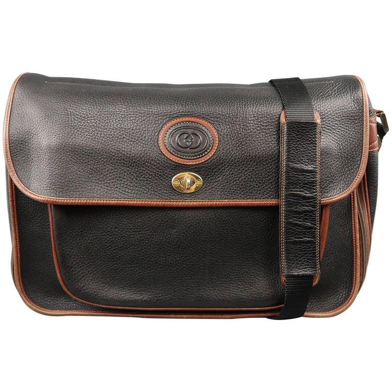 Vintage Gucci Bag Black And Brown Leather Crossbody Shoulder Vintage Gucci Bag Black Brown Leather Crossbody Shoulder Messenger For