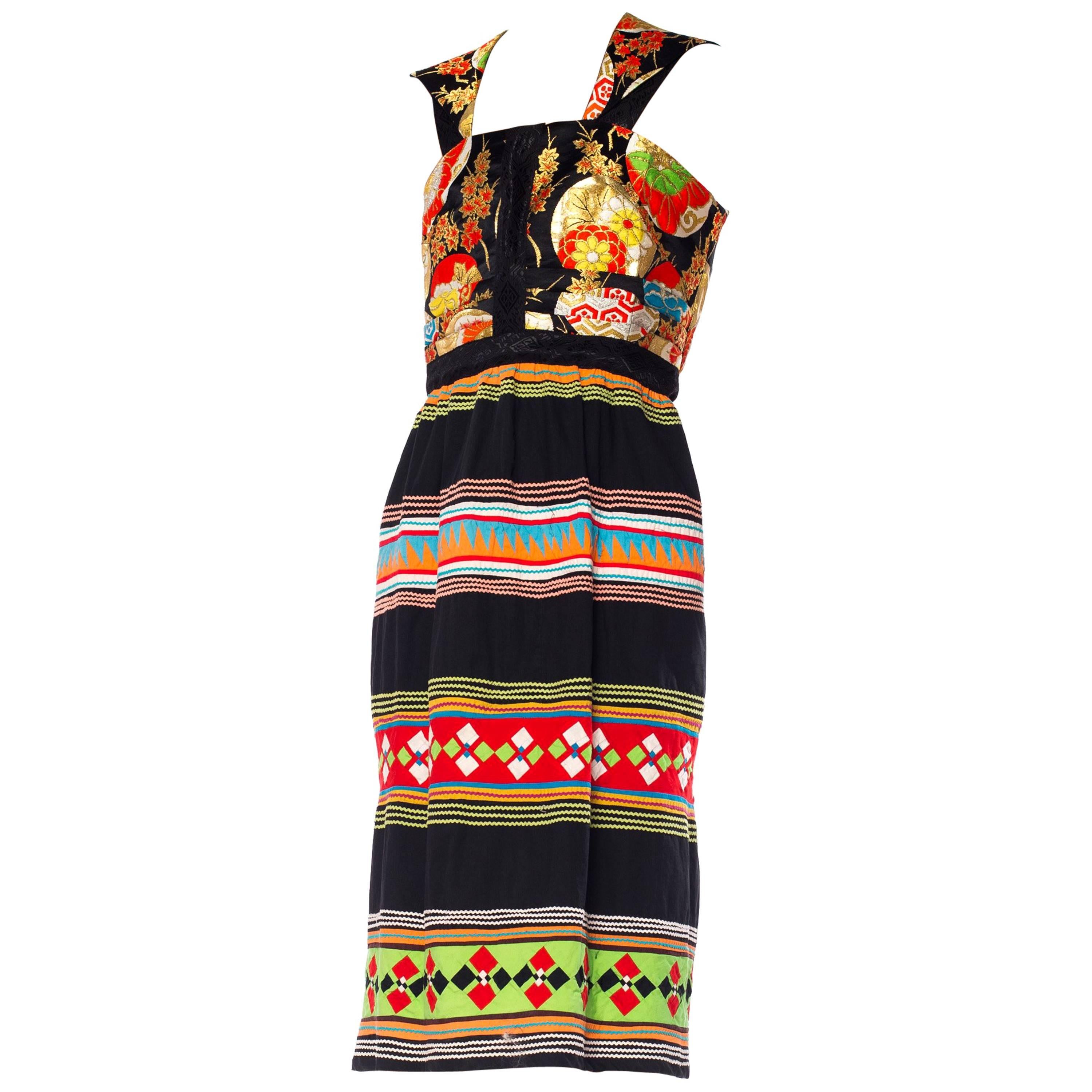 MORPHEW COLLECTION Kleid aus Seide und Baumwolle aus japanischem Obi-Brokat Seminole  im Angebot