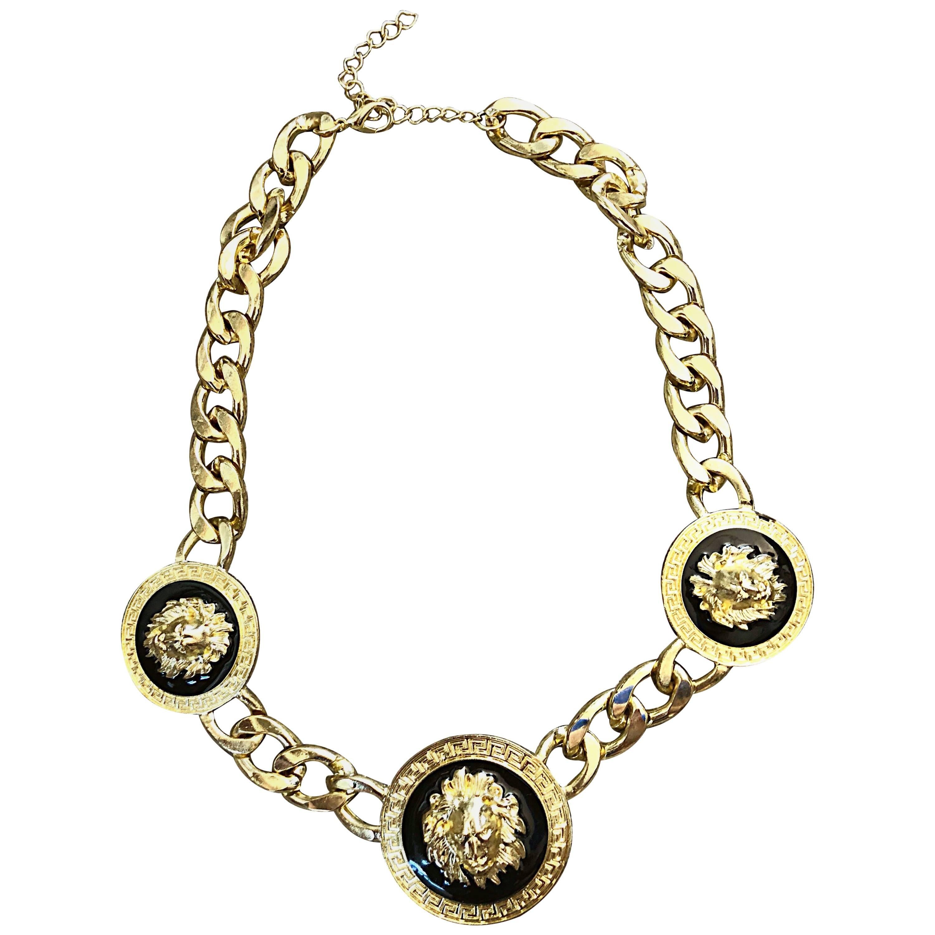 Gianni Versace Style 1990s Gold + Black Medusa Lion Head Vintage Choker  Necklace at 1stDibs | versace lion necklace, versace necklace lion, versace  choker gold