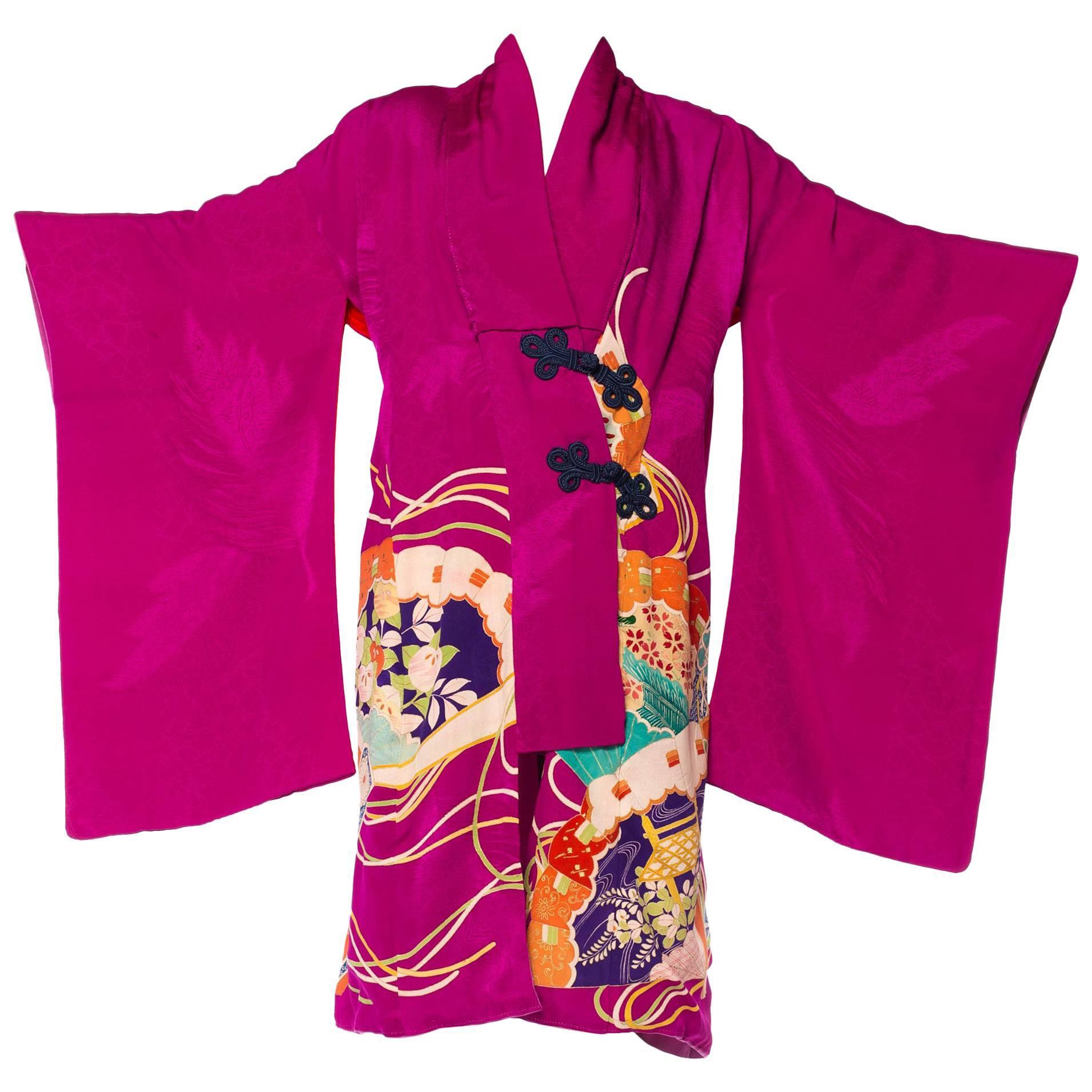 MORPHEW COLLECTION Silk  Wrap Dress Made From A Kimono With Frog Closures