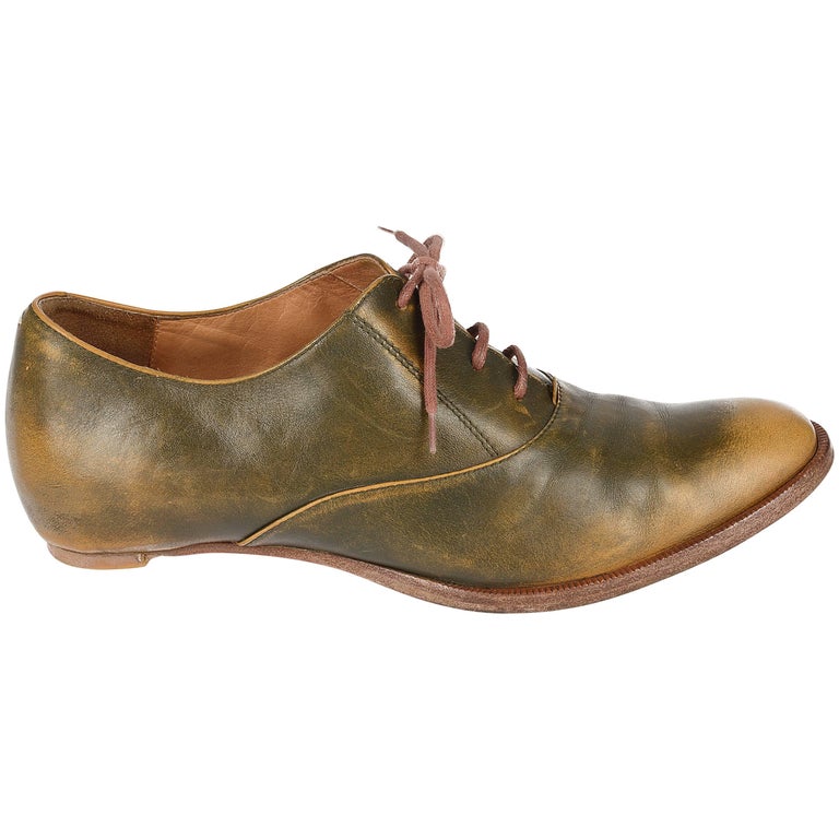 Margiela olive green leather brogues For Sale at 1stdibs