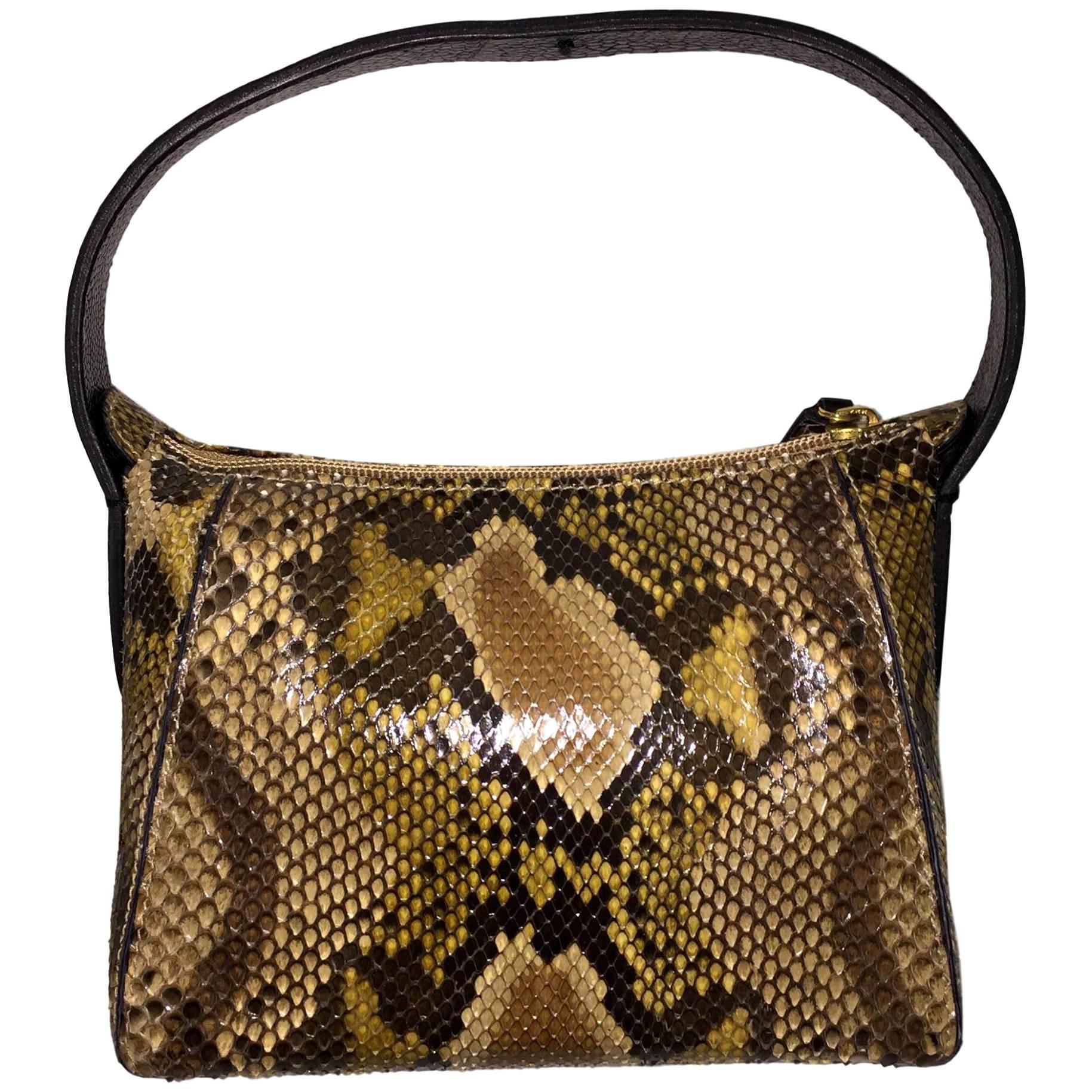 Gianfranco Ferre Python w/ Ostrich Trim & Handle Small Handbag Bag