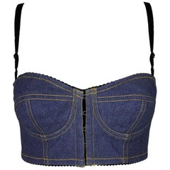 Unworn 1996 Dolce & Gabbana Denim Corset Bustier Bra Crop Top Bra 38