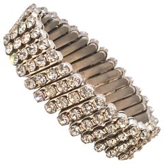 Vintage 1950'S Silver & Crystal Rhinestone Expansion Link Bracelet