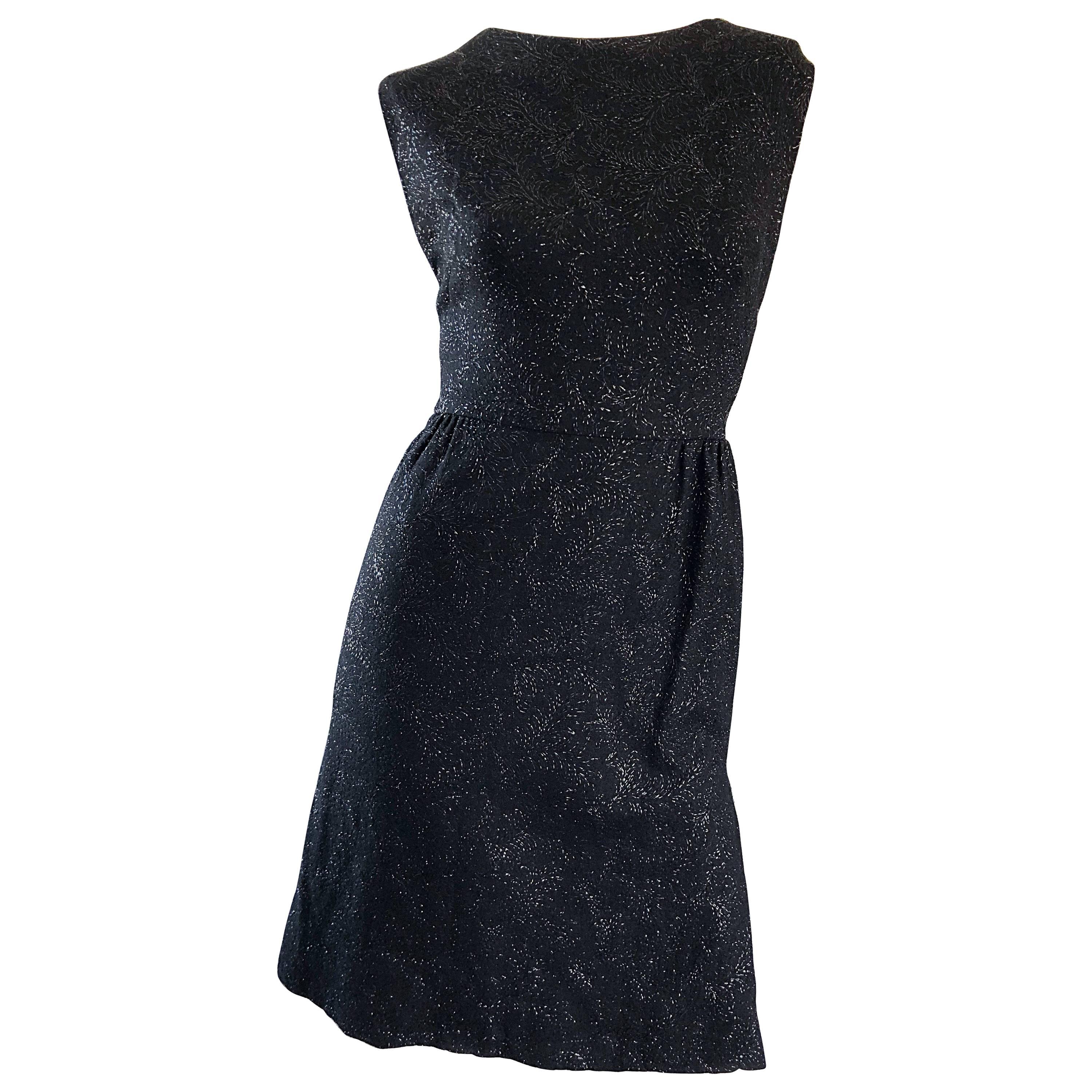 Vintage Henry Rosenfeld 1960s Black Metallic Hand Woven 60s Vintage Sheath Dress For Sale