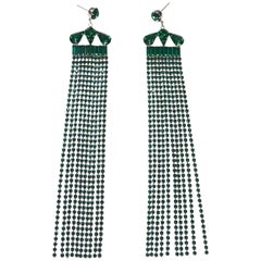 Emerald Green Fringe Crystal Earrings 