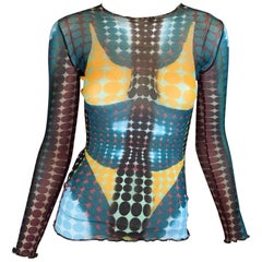 Jean Paul Gaultier Maille Bikini Print Stocking Knit Mesh Top