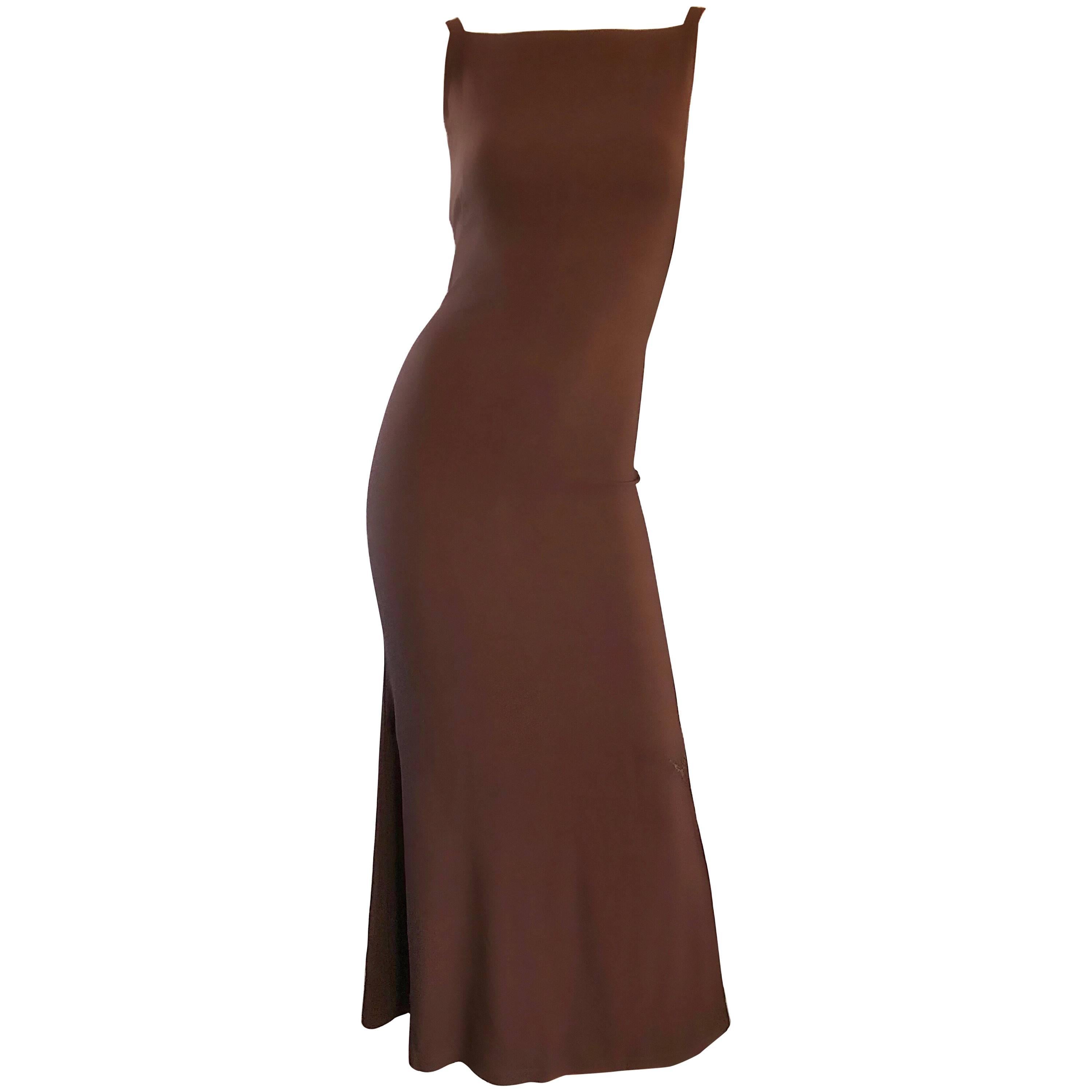 1990s Jean Paul Gaultier Vintage Chocolate Brown 'Scar' 90s Bodycon Gown Size 6