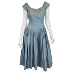 Retro 1950’s I. Magnin Dress with Jewel Cabochon Embellished Neckline