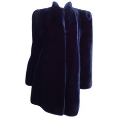 1980s Sasson NY Paris Blue Velvet Faux Fur Coat