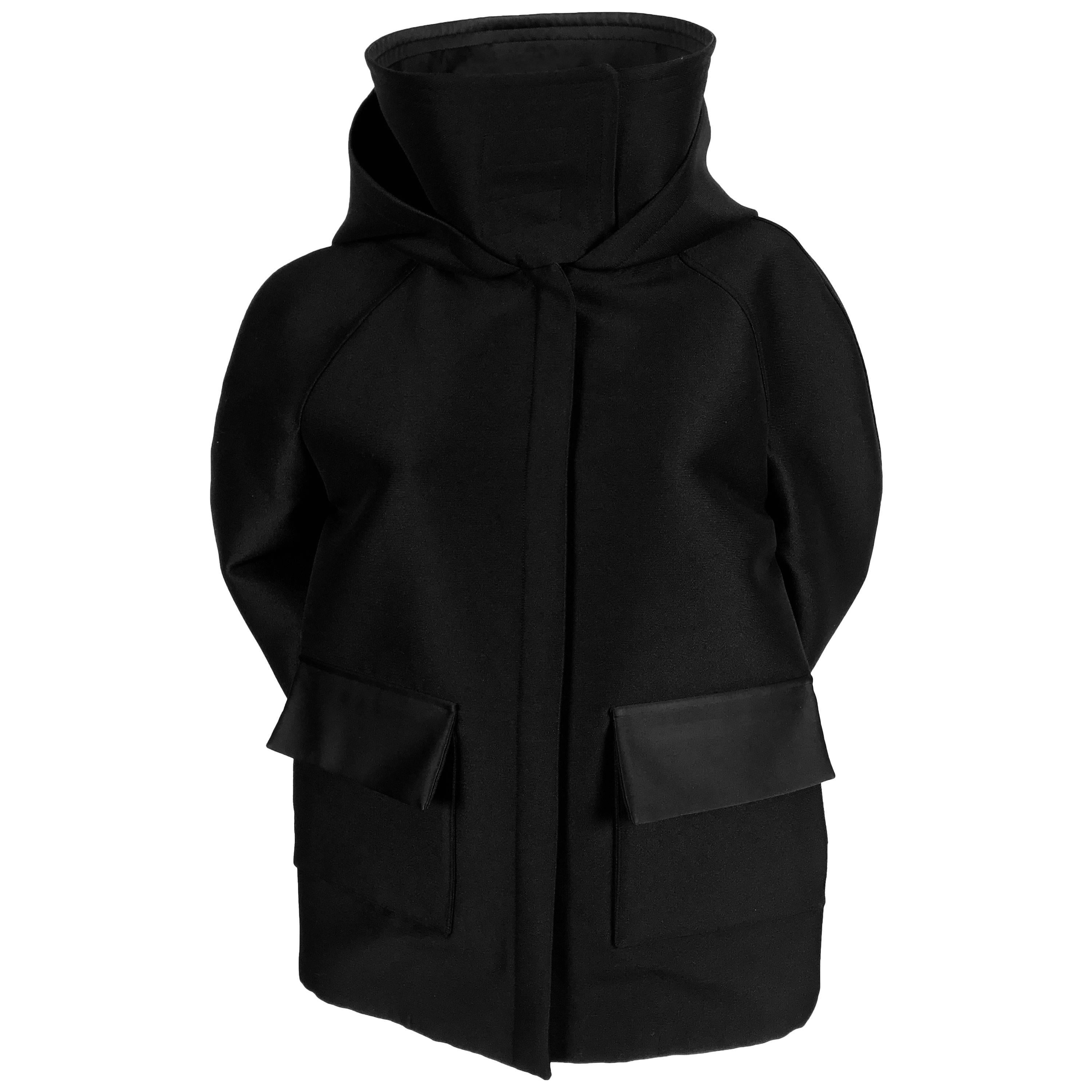 CELINE by PHOEBE PHILO black hooded jacket with satin accents