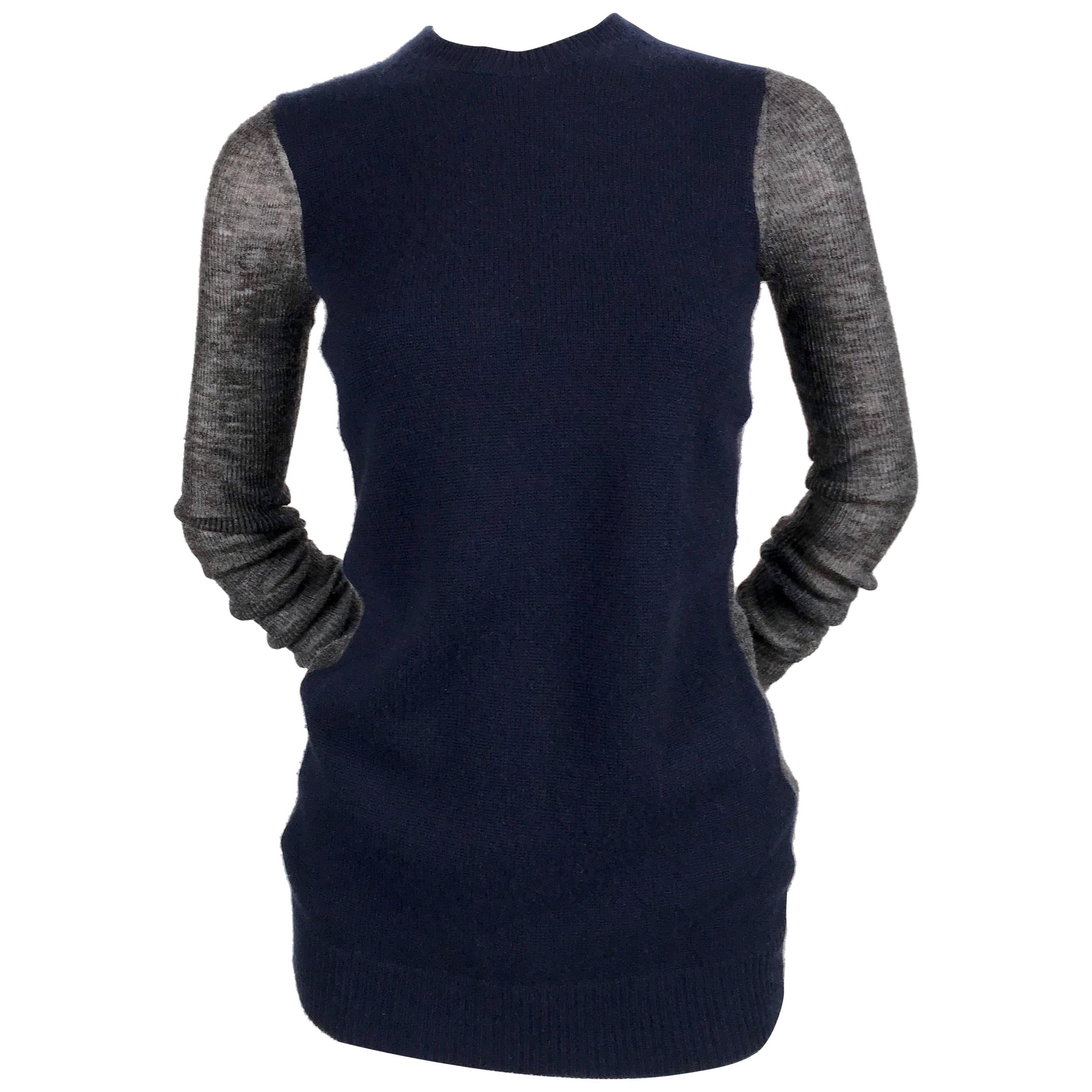 CELINE by PHOEBE PHILO navy and grey cashmere and alpaca sheer sweater