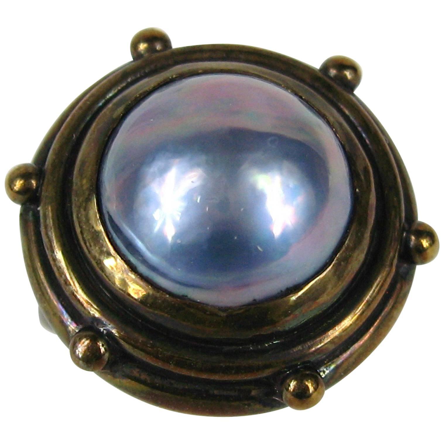 1980s Stephen Dweck Mabe Pearl Bronze Ring New, Never worn 