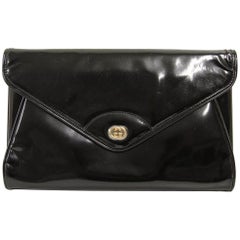 Gucci Black Patent Leather Vintage Pochette, 1980s